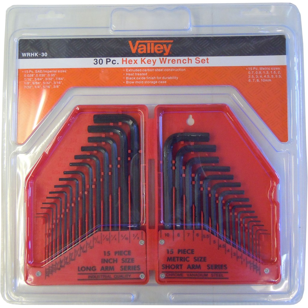 30 PC. HEX KEY WRENCH SET WITH RACK, 0.7-10 MM/0.028" - 3/8"