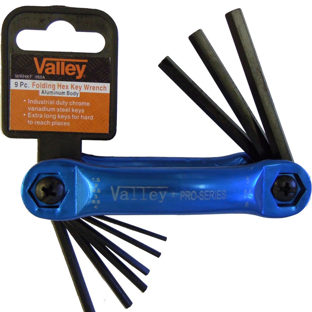 9 PC. FOLDING HEX KEY WRENCH SET, 1.5-6 MM., ALUMINUM BODY