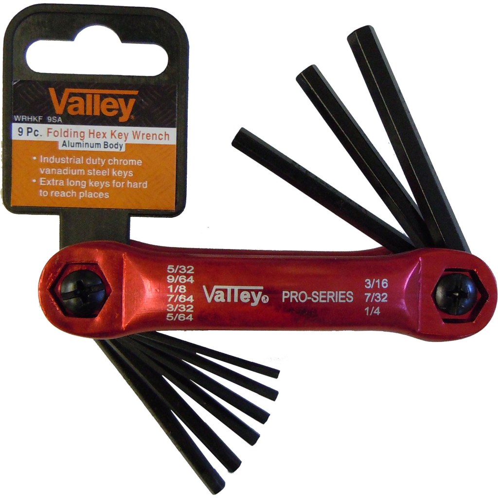 9 PC. FOLDING HEX KEY WRENCH SET, 5/64"-1/4", ALUMINUM BODY