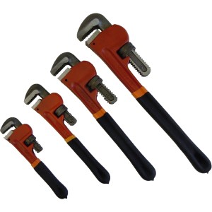 4 PC. H.D. PIPE WRENCH SET, 8"-10"-14"-18", FORGED JAWS, FOAM MATTE GRIP