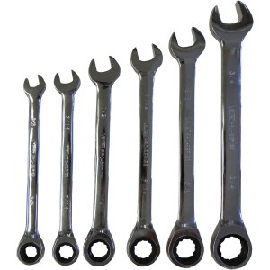 6 PC. RATCHETING WRENCH-GEAR BOX END, CR-V, 3/8" - 3/4"