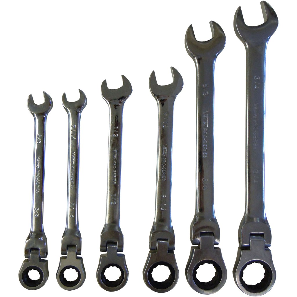 6 PC. FLEX RATCHETING WRENCH-GEAR BOX END, CR-V, 3/8"-3/4"