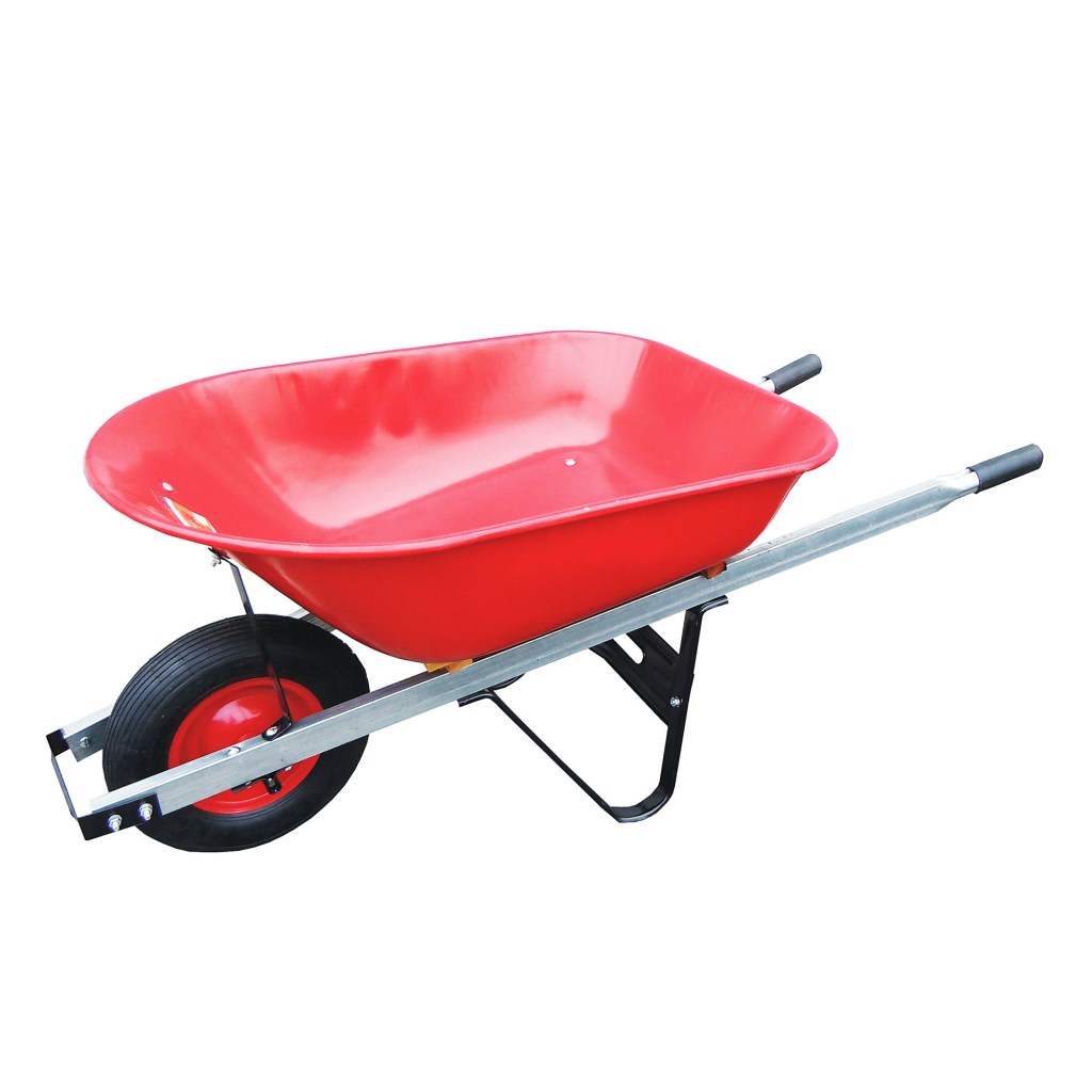 6 CUBIC FT. STEEL WHEELBARROW, AIR TIRE, 60" STEEL HANDLE