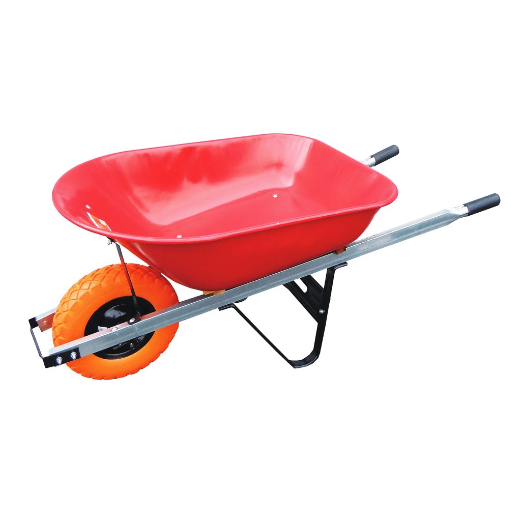 6 CUBIC FT. STEEL WHEELBARROW, FLAT FREE TIRE, 60" STEEL HANDLE