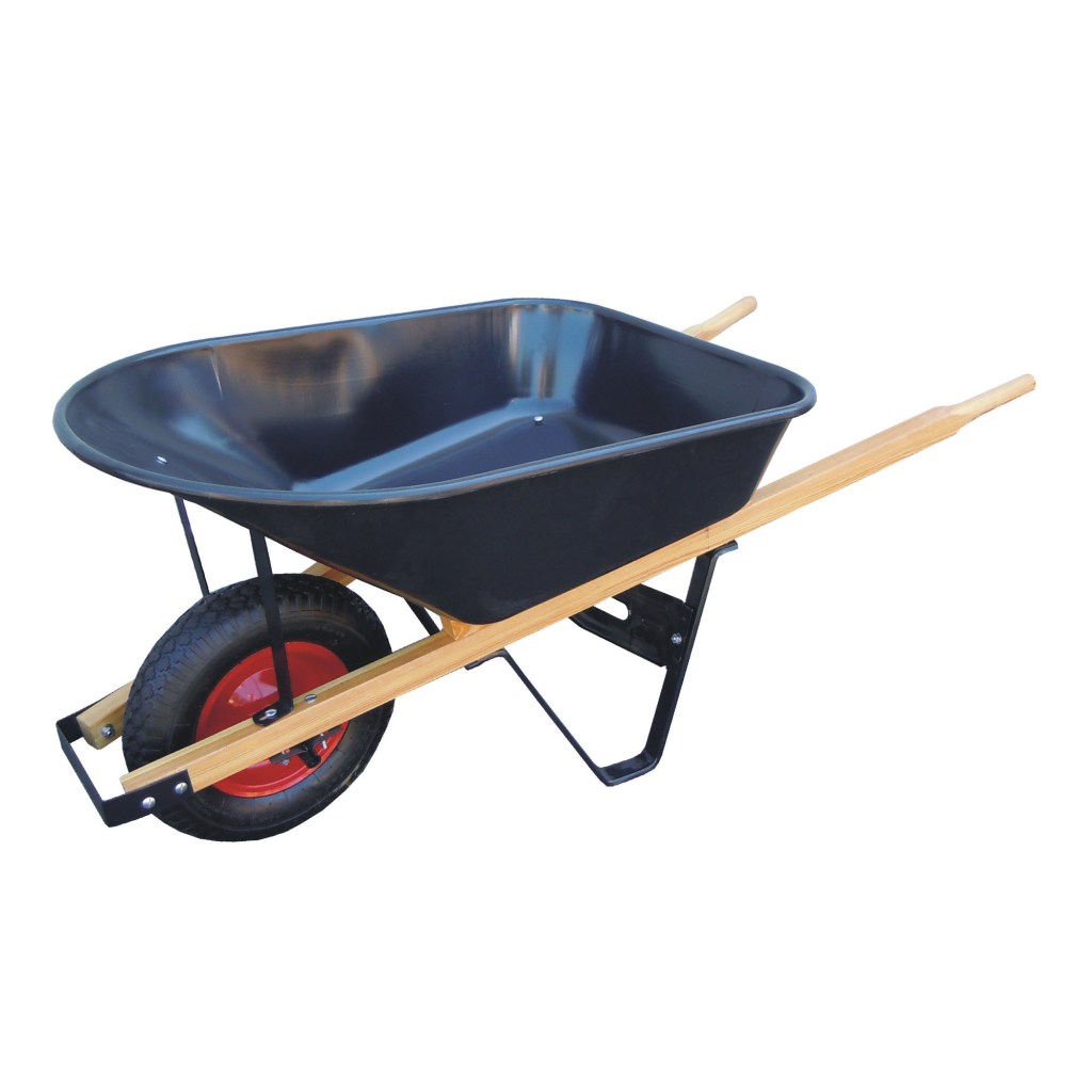 6 CUBIC FT. HD STEEL WHEELBARROW, AIR TIRE, 60" WOOD HANDLE
