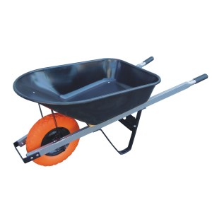 6 CUBIC FT. HD STEEL WHEELBARROW, FLAT FREE TIRE, 60" STEEL HANDLE