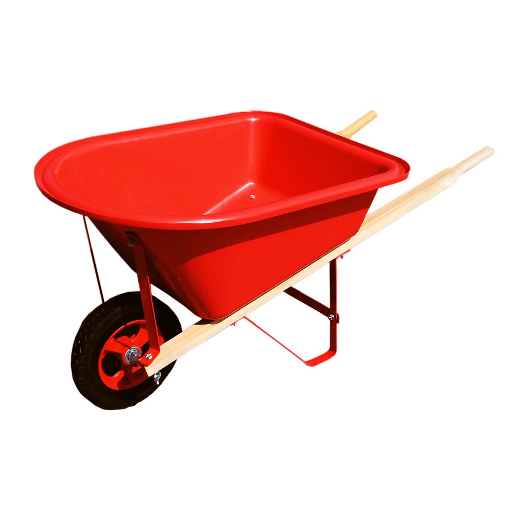 POLY KID'S WHEELBARROW, WOOD HANDLE, RED TUB