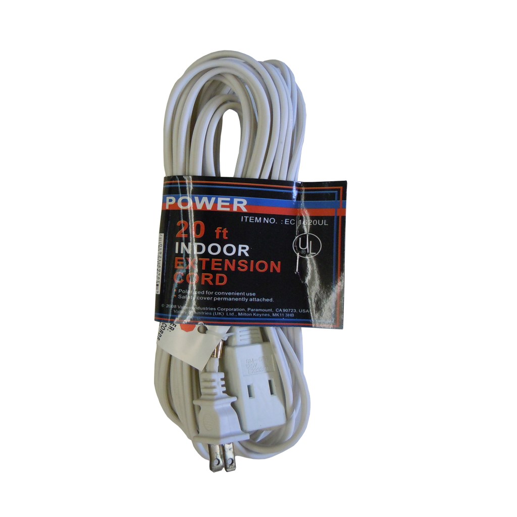 20 FT. 16/2 INDOOR EXTENSION CORD, WHITE (UL)