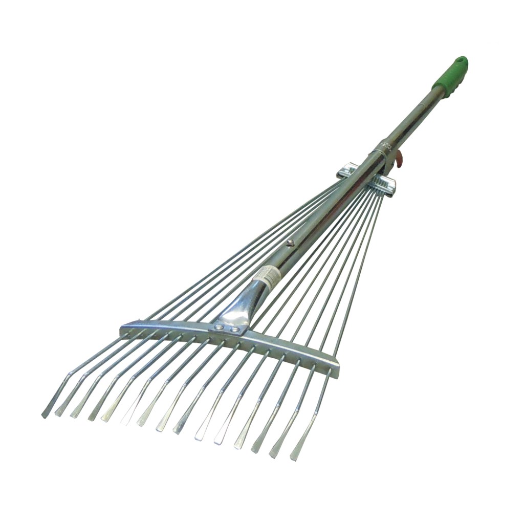 15 TINE ADJUSTABLE RAKE, TELESCOPIC HANDLE