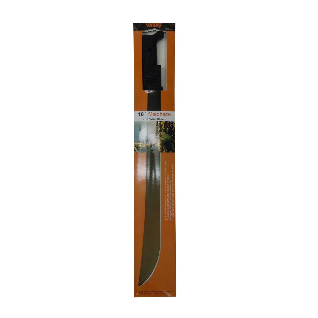 18" MACHETE WITH BLACK BALLISTIC NYLON SHEATH, CARDED