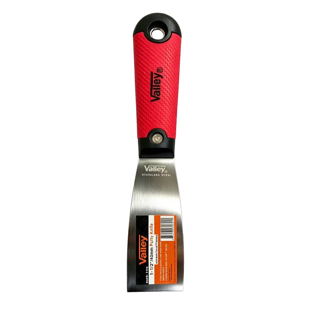 1.5" PUTTY KNIFE, STAINLESS BLADE, RED SOFT-TOUCH™ HANDLE