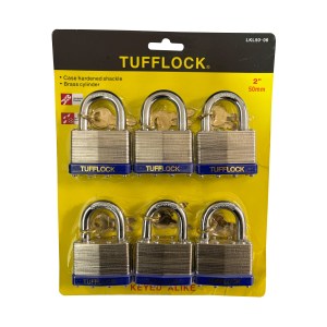 6 PC. 50 MM. LAMINATED LOCK, CARDED, KEYED ALIKE