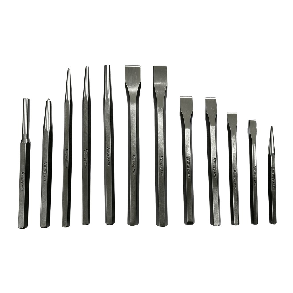 12 PC. COLD PUNCH & CHISEL, CR-V STEEL, CANVAS ROLL POUCH