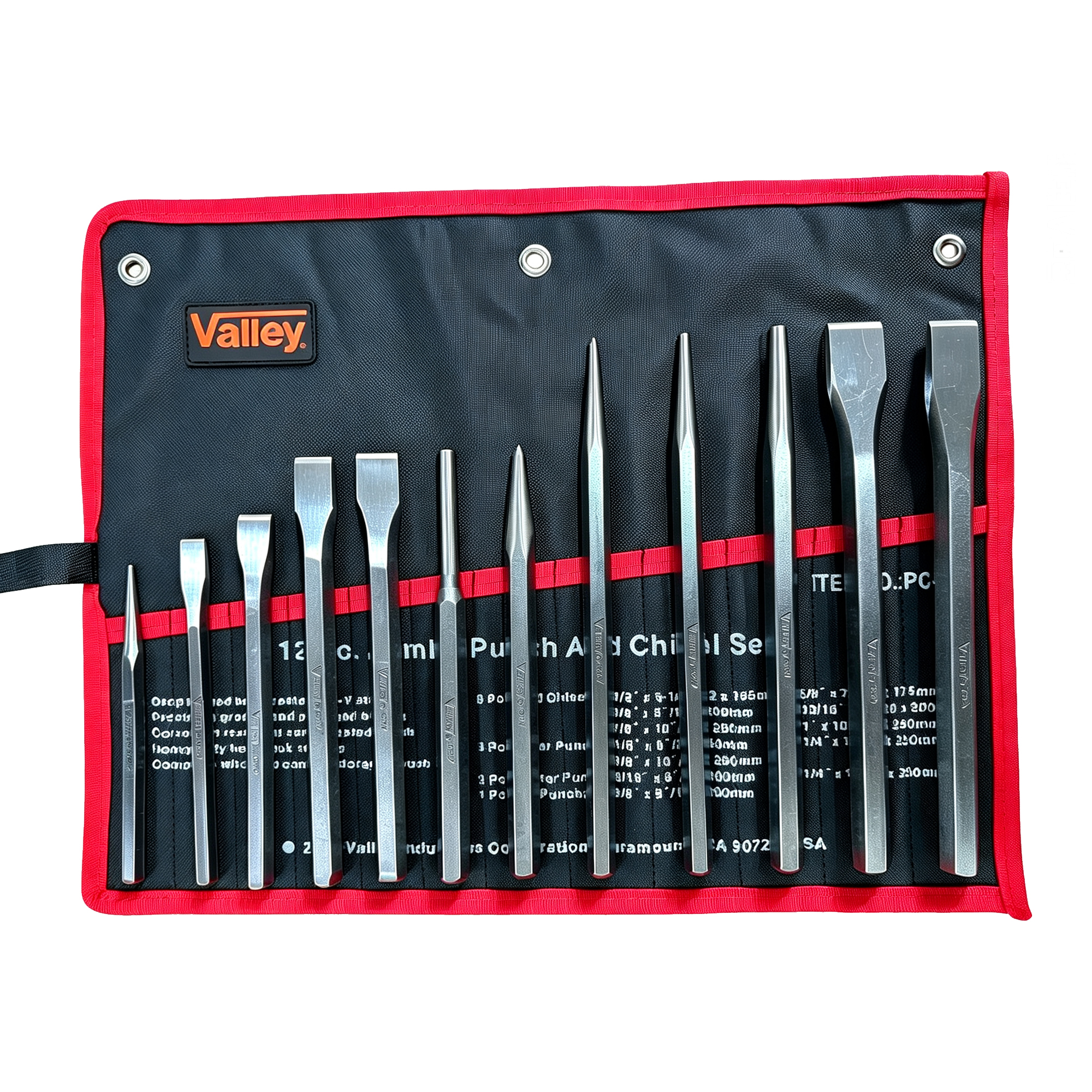 12 PC. COLD PUNCH & CHISEL, CR-V STEEL, CANVAS ROLL POUCH - Image 2