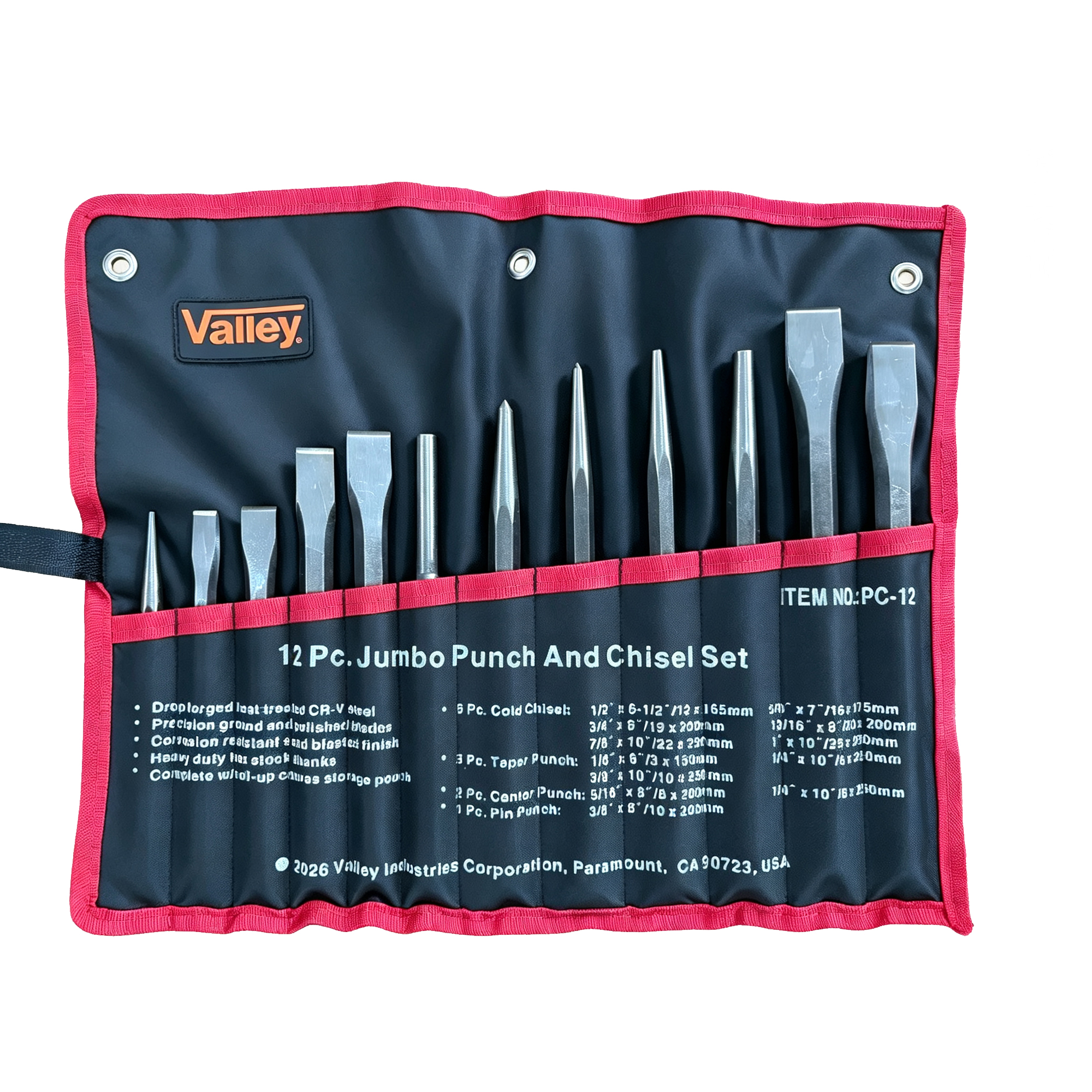 12 PC. COLD PUNCH & CHISEL, CR-V STEEL, CANVAS ROLL POUCH - Image 3