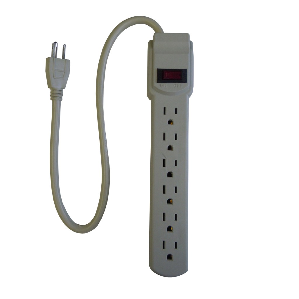6 OUTLET POWER STRIP, PVC BODY, SURGE PROTECTOR (UL)