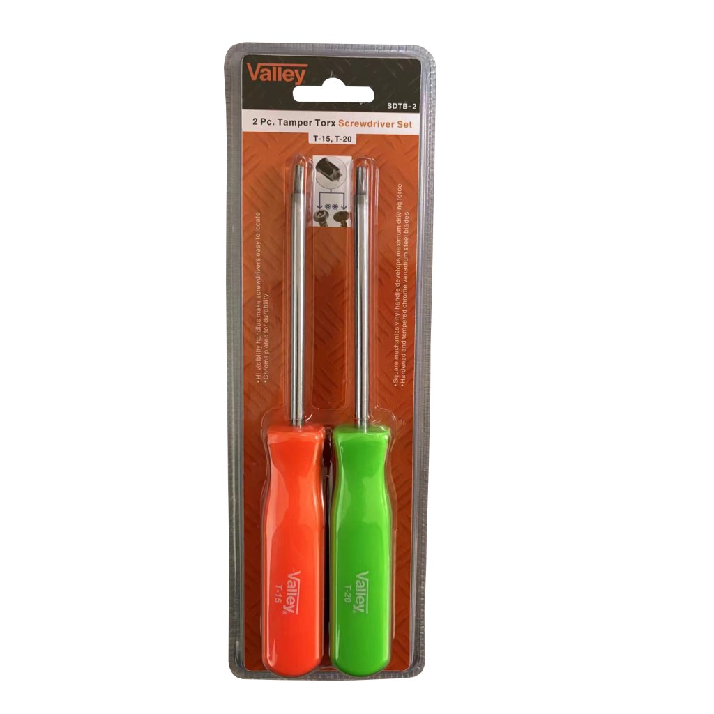 2 PC. TAMPER TORX® SCREWDRIVER SET, T15-T20, NEON HDL.