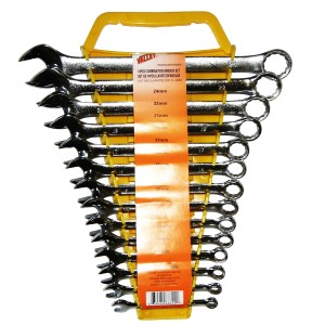 14 PC. COMBO. WR. SET, SATIN FINISH W/RACK, CR-V, 9-32MM.