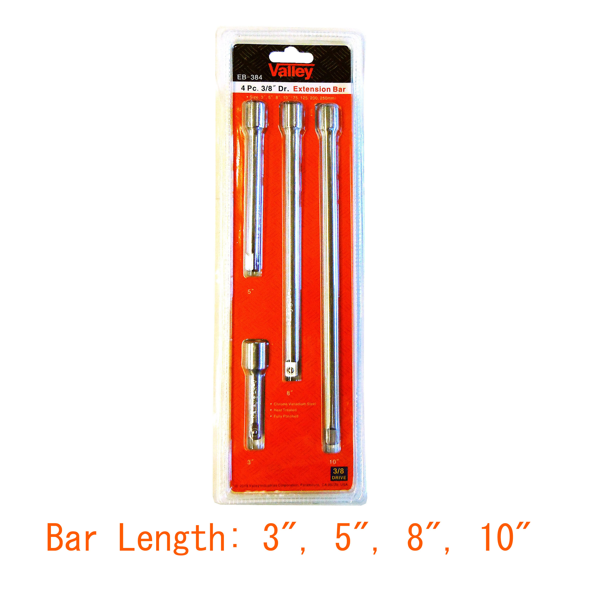 4 PC. 3/8" DR. EXTENSION BAR SET (3", 5", 8", 10") - Image 2