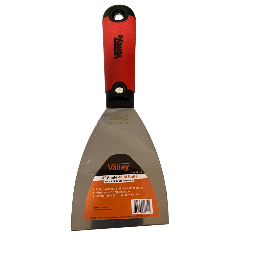 3" ANGLE JOINT KNIFE, STAINLESS BLADE, RED GRIP