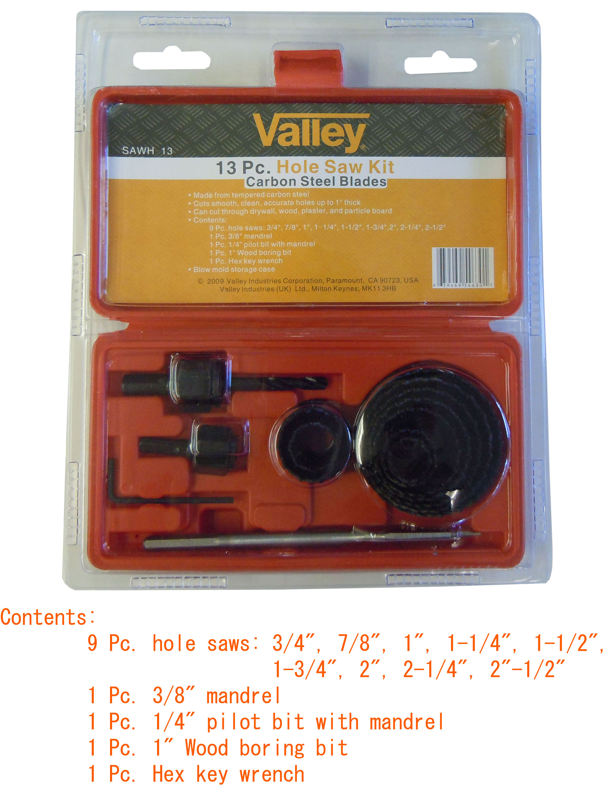 13 PC. HOLE SAW KIT, PVC BOX (3/4"-2 1/2"/1" DEPTH) - Image 2