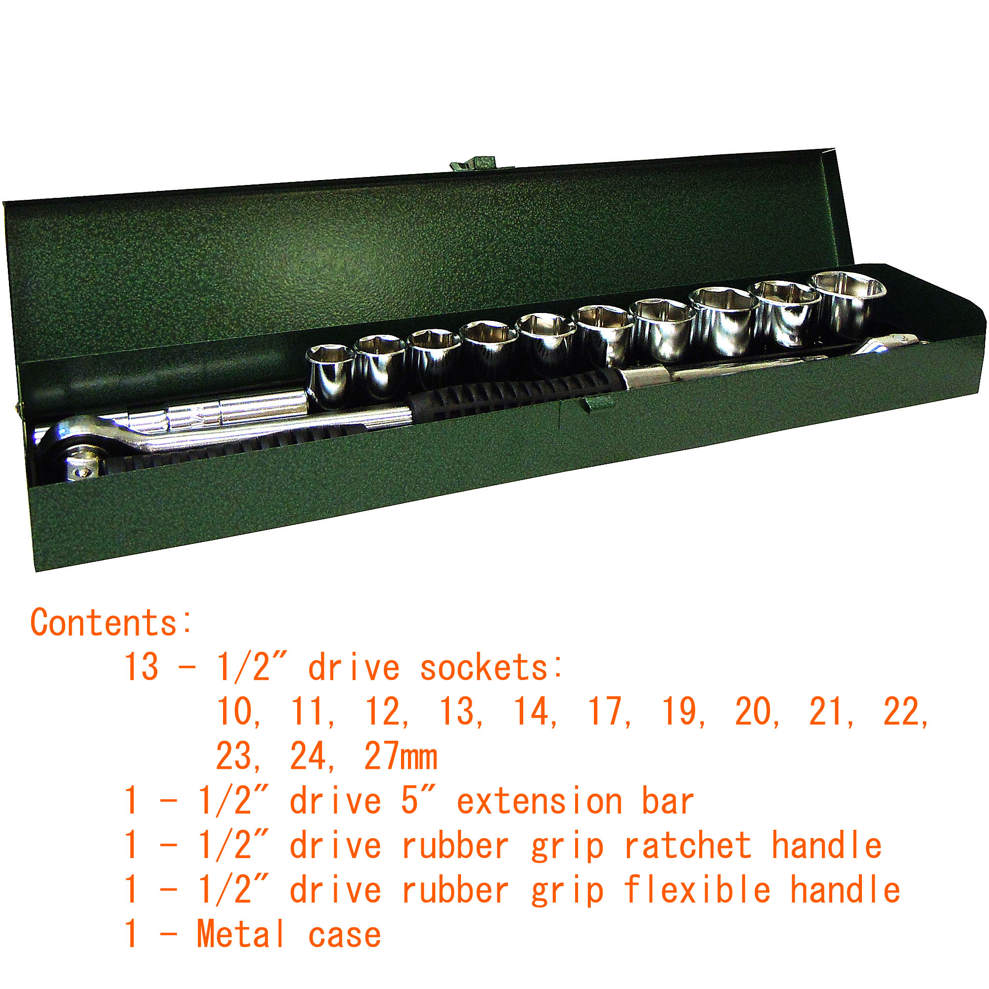 17 PC. 1/2"DR. SOCKET SET, METAL CASE, CR-V (MM) - Image 2