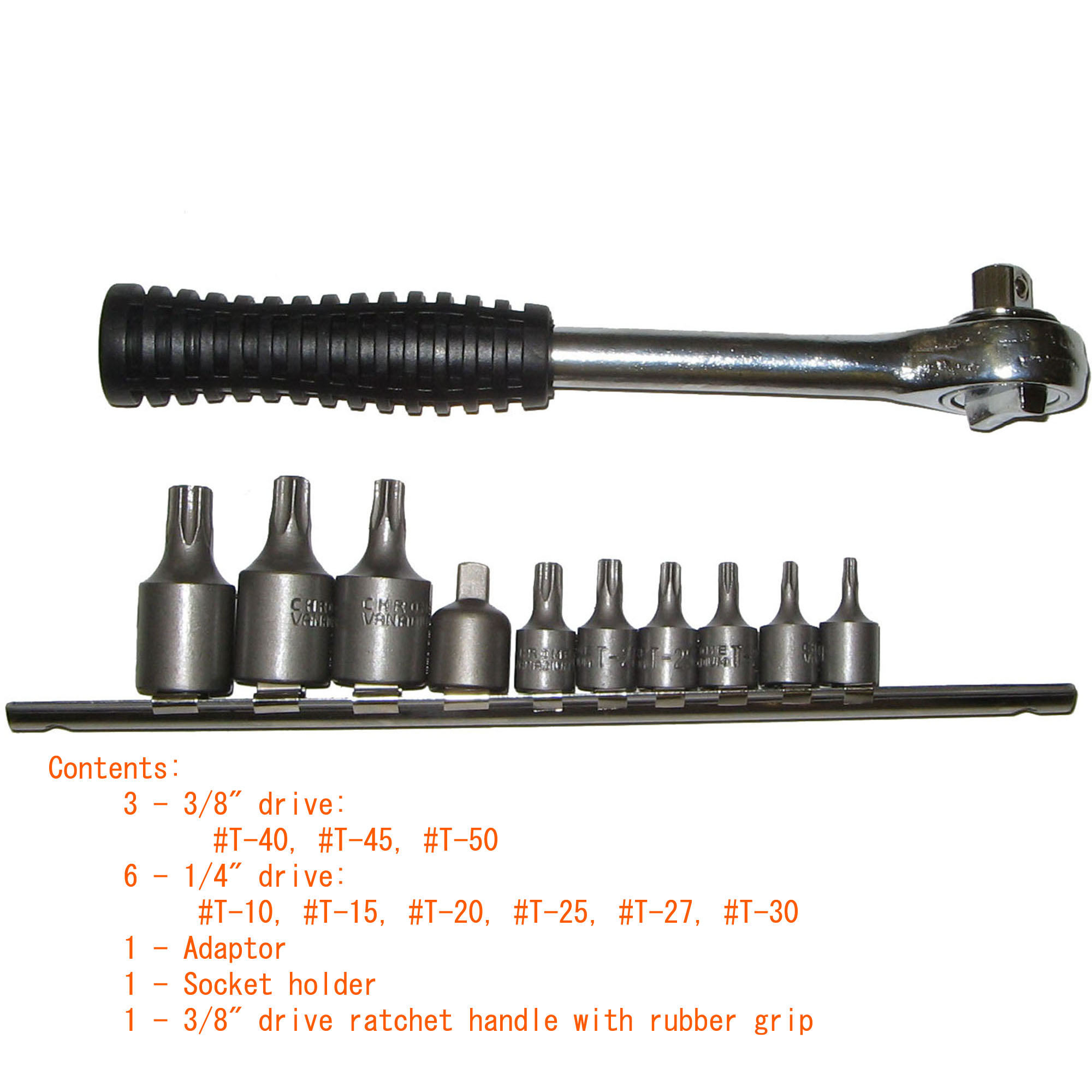 12 PC. STAR BIT SOCKET, CR-V, 3/8" RATCHET WITH GRIP - Image 2