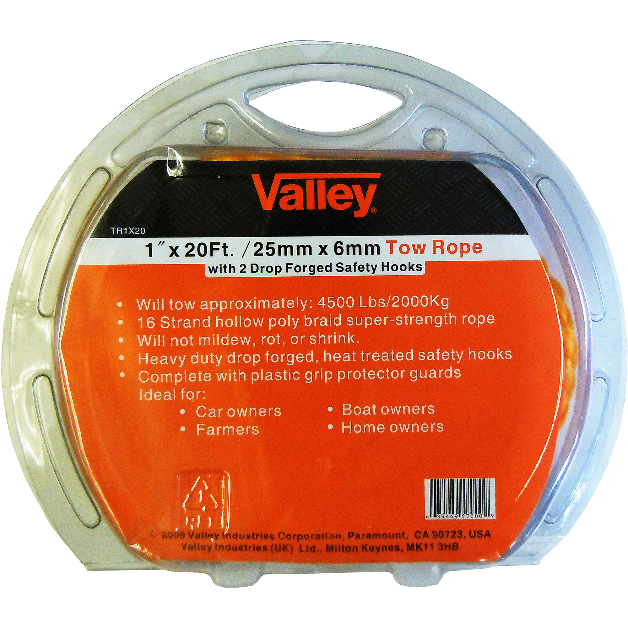 1"X20 FT. POLYPROPYLENE TOW ROPE, TWIST, SAFETY HOOKS - Image 2