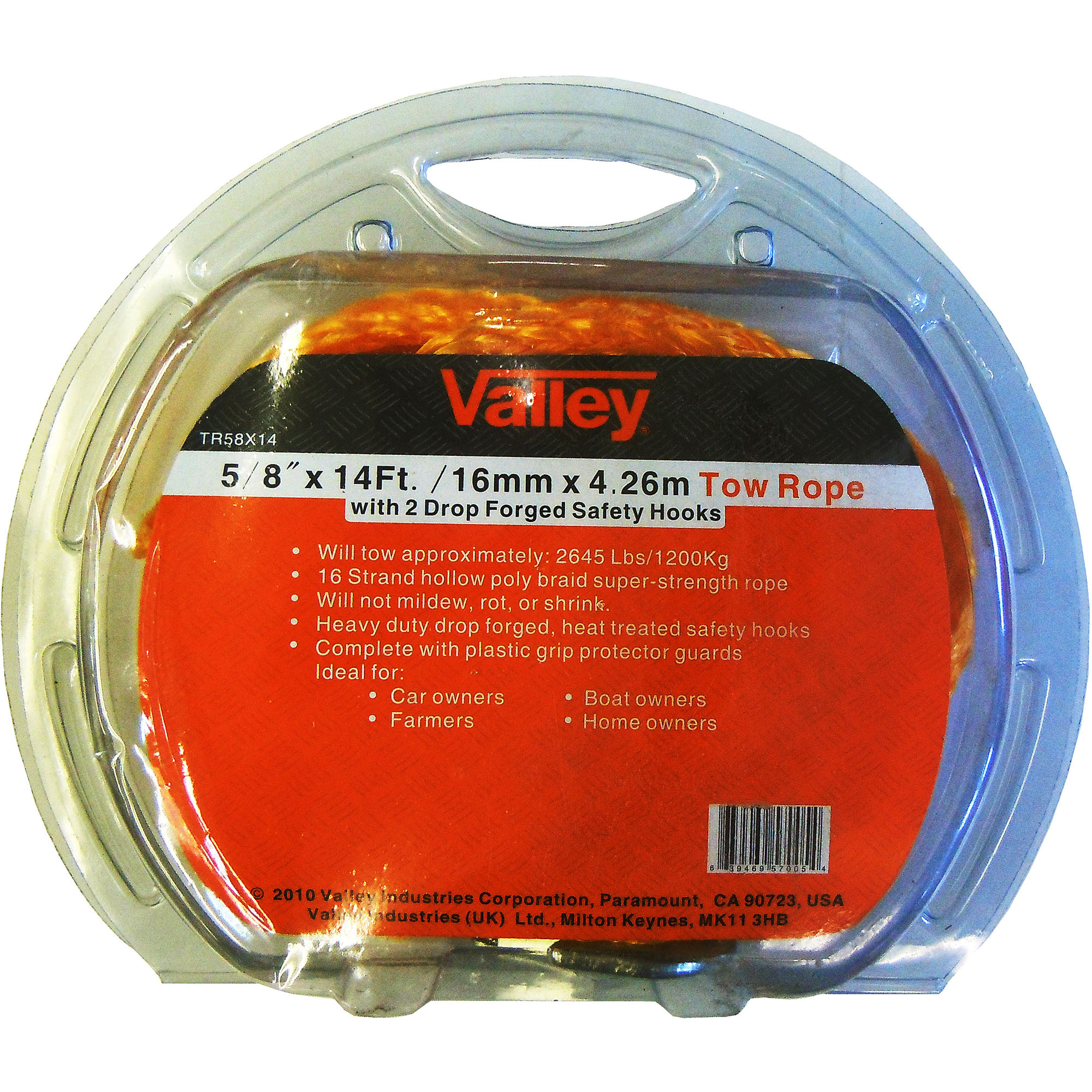 5/8"X14 FT. POLYPROPYLENE TOW ROPE, TWIST, SAFETY HOOKS - Image 2