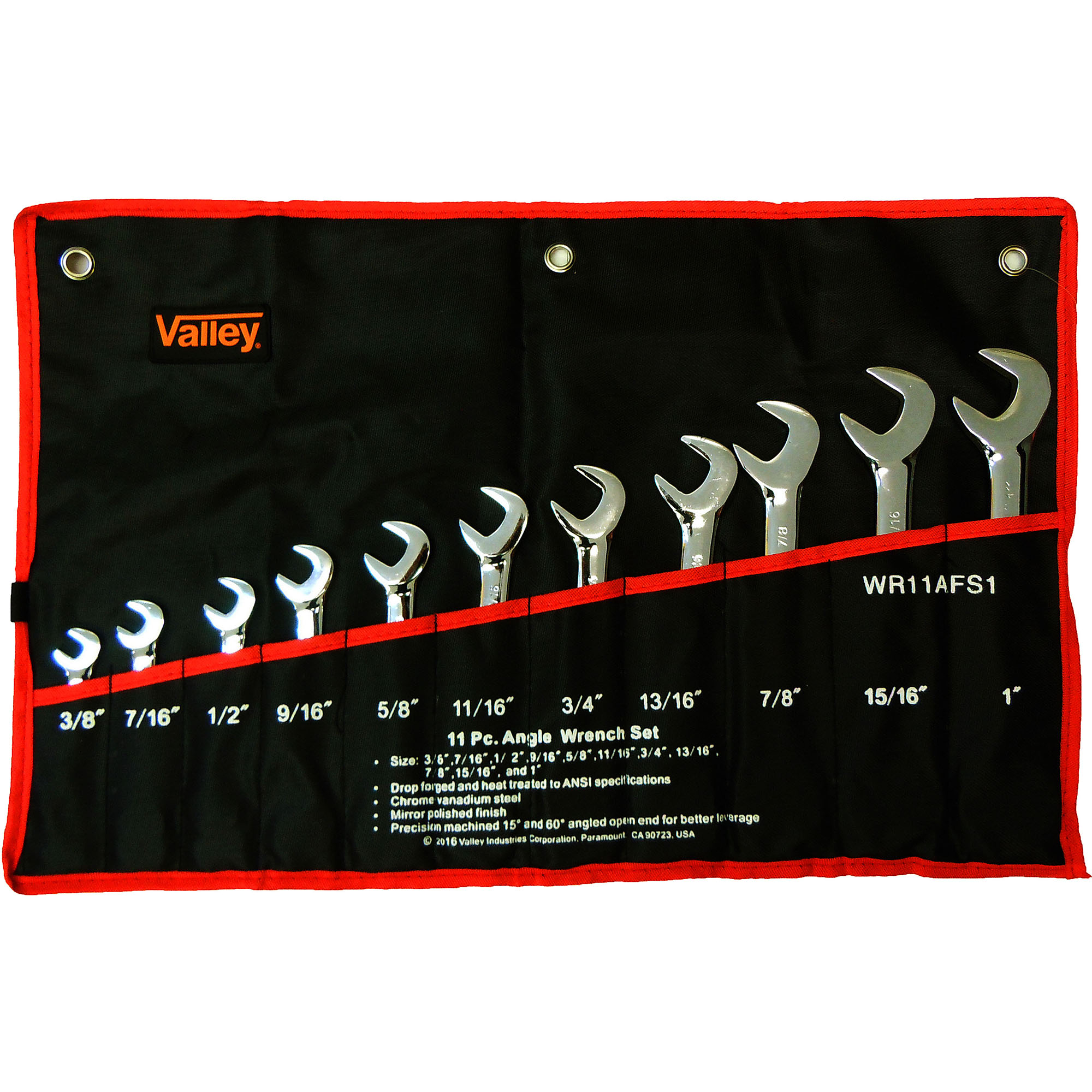 11 PC. ANGLE OPEN END COMBINATION WRENCH SET, CR-V, 3/8"-1" - Image 2