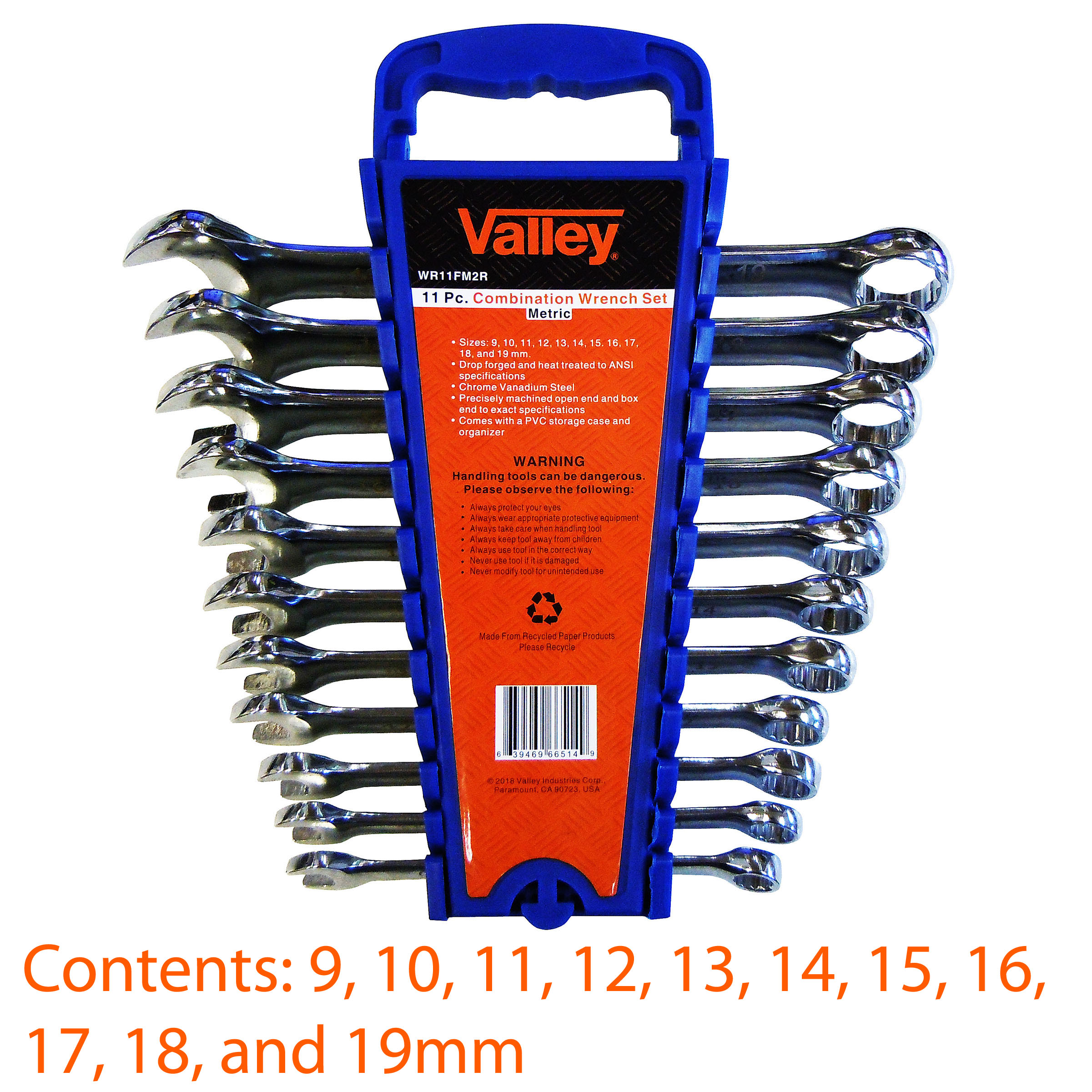 11 PC. COMBINATION WRENCH SET WITH RACK, CR-V, 9-19 MM. - Image 2