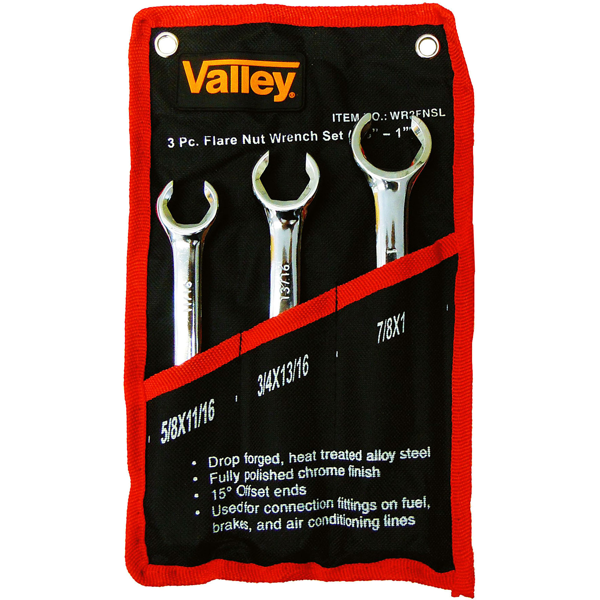 3 PC. FLARE NUT WRENCH SET, 5/8" - 1", BLACK POUCH - Image 2