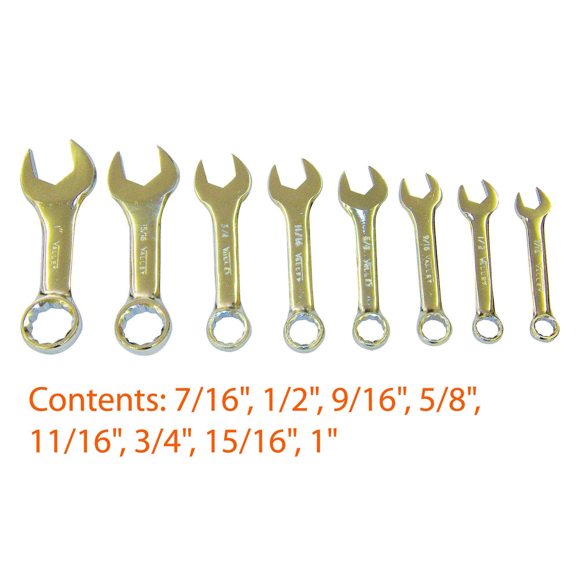 8 PC. STUBBY COMBINATION WRENCH SET, CR-V, 7/16" - 1" - Image 2